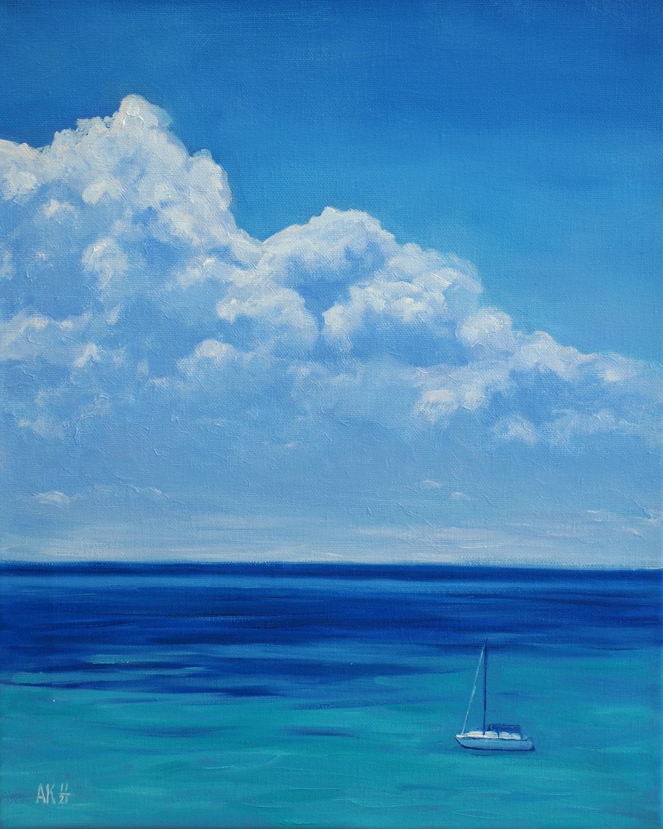 Photorealistic Landscape Oil Painting By Alfia Koral, 16 X 20, ?louds Over The Sea, Original Artwork