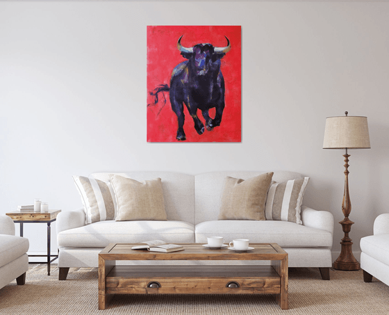 Red background bull