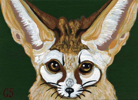 ACEO ATC Original Painting Fennec Fox Wildlife  Art-Carla Smale