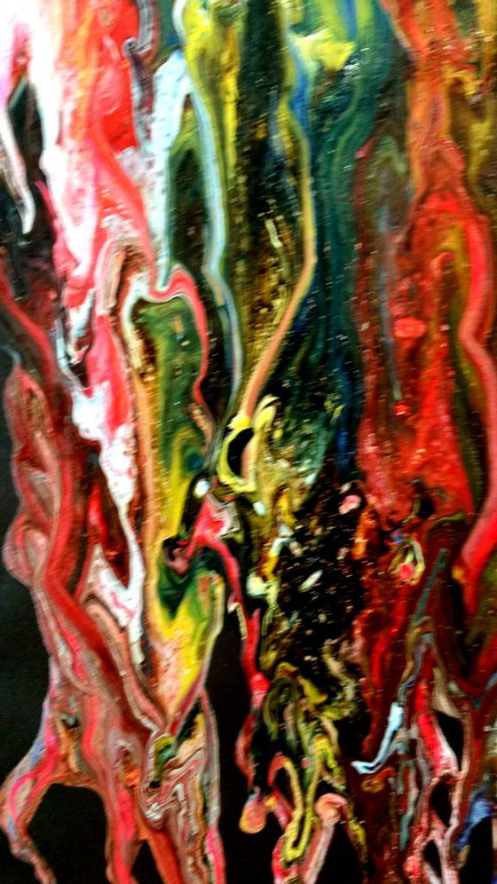 " Protuberance" Original acrylic large painting on fabric 45x95x2cm.ready to hang