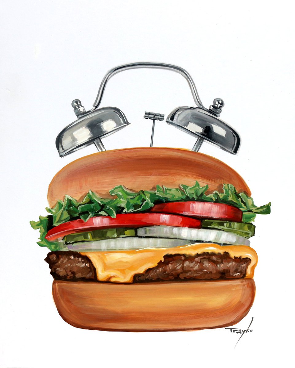 Hamburger Clock. Burger King Time. Eating Fast Food. Hunger. Diner. Brekfast. Restaurant. by Trayko Popov