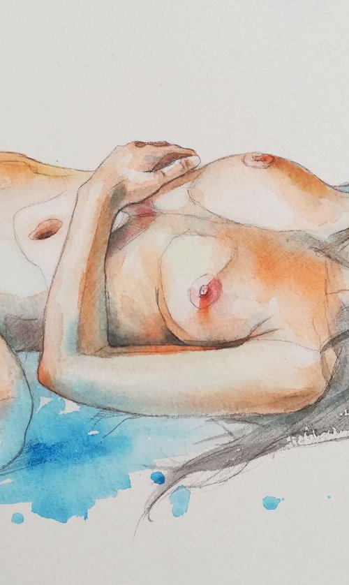 Watercolor female nude #19827 by Hongtao Huang