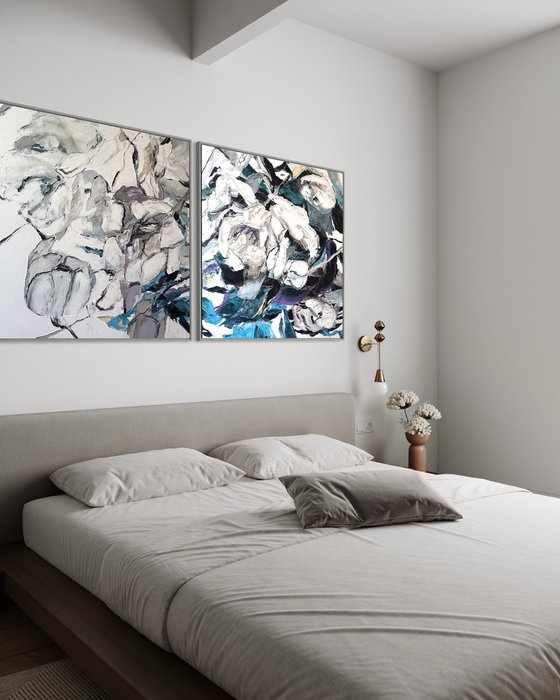 Blue Heart Bloom. Diptych