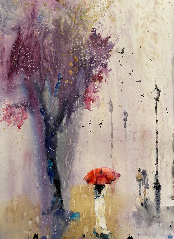 Sold Watercolor “Rain of blooming flowers. Spring” perfect gift