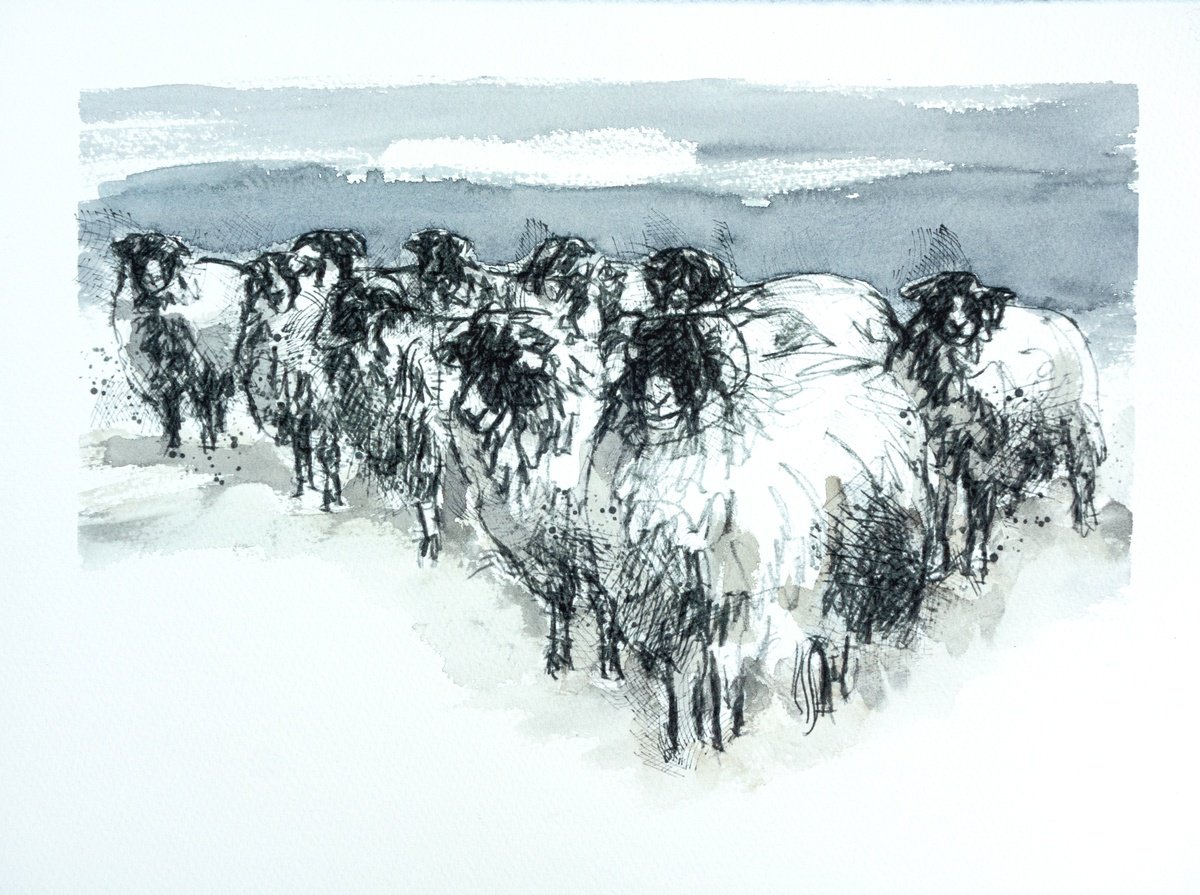 Impressionistic Animal Watercolour By Sean Briggs, 15 X 11", Snow Flock, Original Artwork