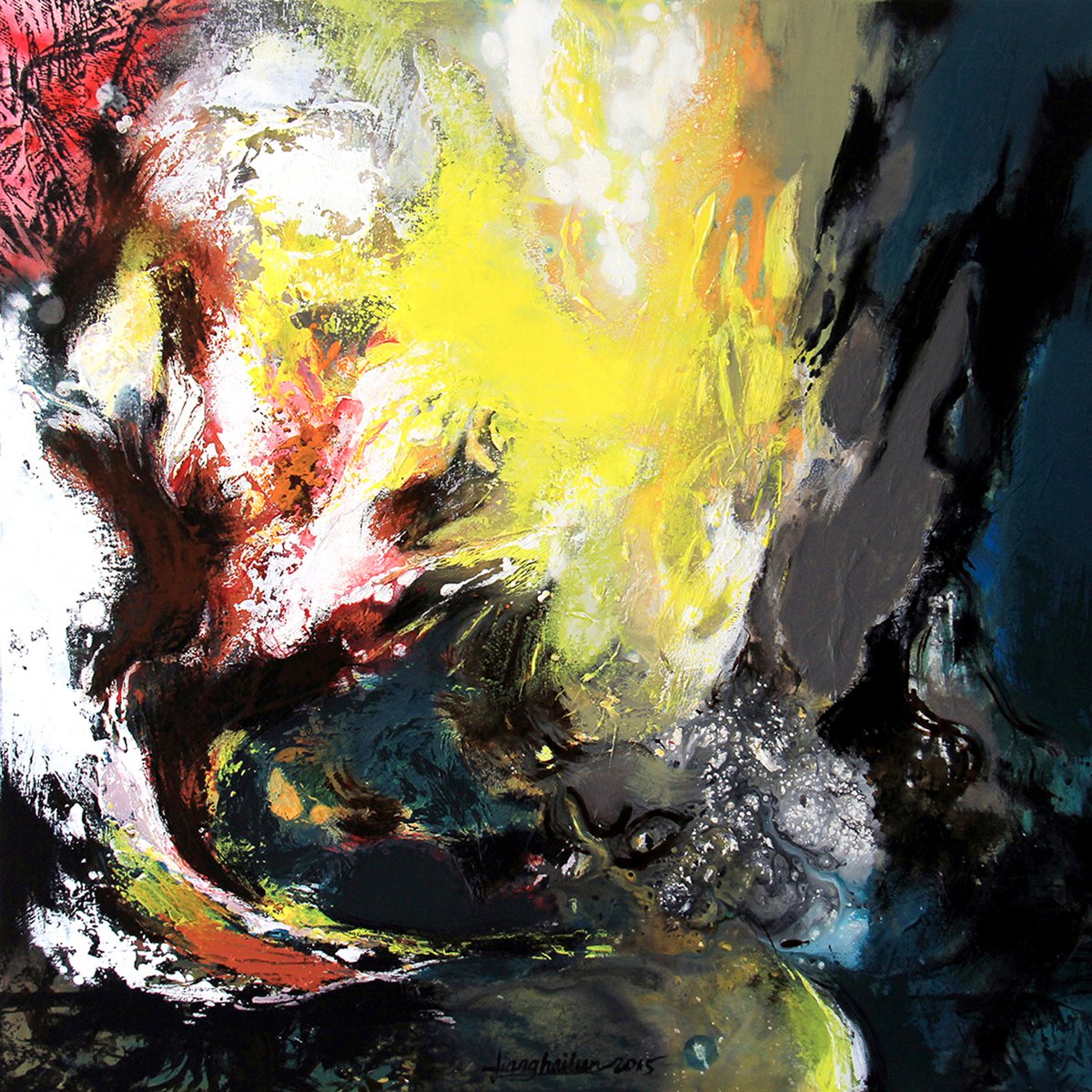 Abstract Acrylic Painting By Liang Hailun, 31 X 31", N°7, Original Artwork