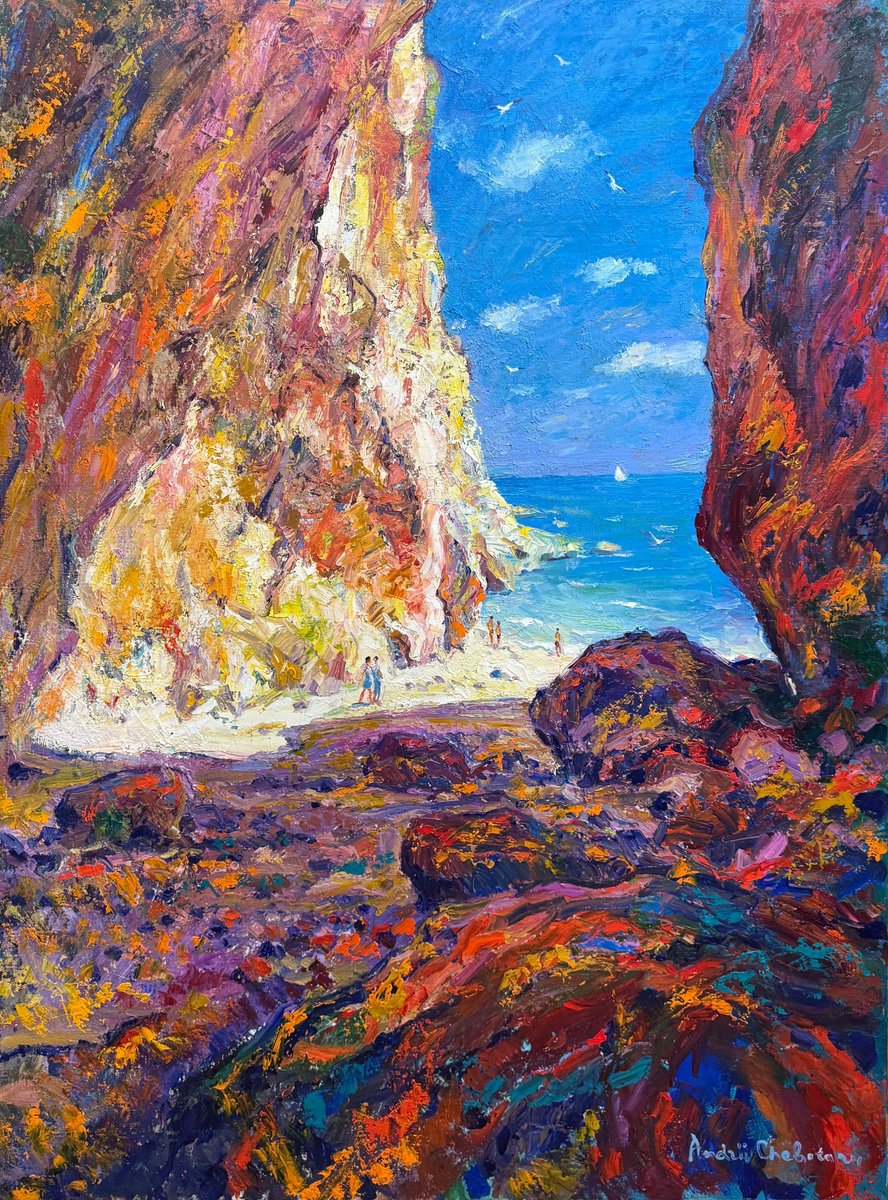 Impressionistic Landscape Oil Painting By Andrii Chebotaru, 35 X 47, Turquoise Dream Of Sardinia, Original Artwork