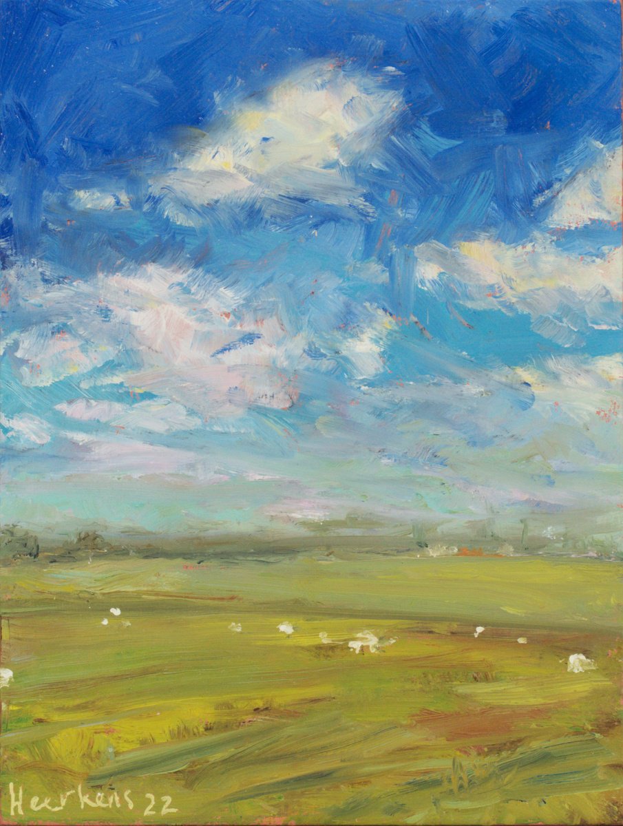 Impressionistic Landscape Oil Painting By Egidius Heerkens, 6 X 8, Fields Far Away Wrightington, Original Artwork