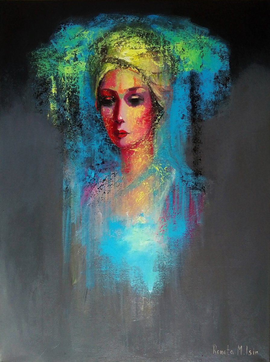 Expressive Portrait Oil Painting By Reneta Isin, 24 X 31", " Lost ", Original Artwork