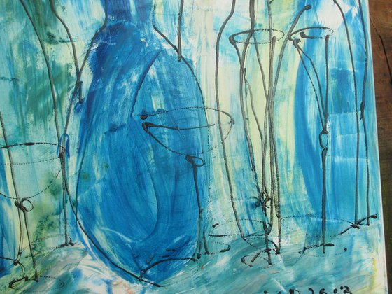 wild blue bottle party xl Oilpainting  27,5 x 39,4inch