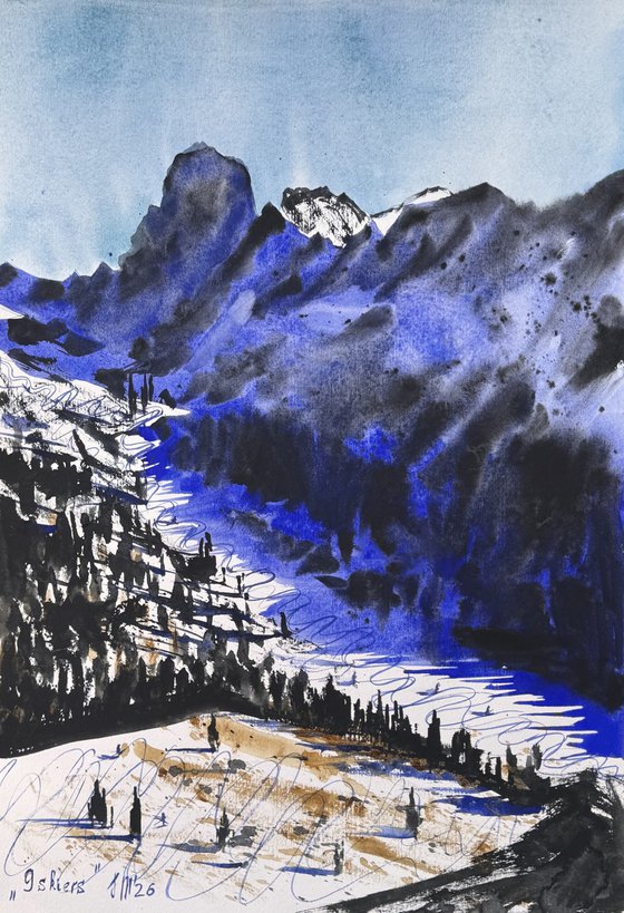 Skiers in the Alpine mountains