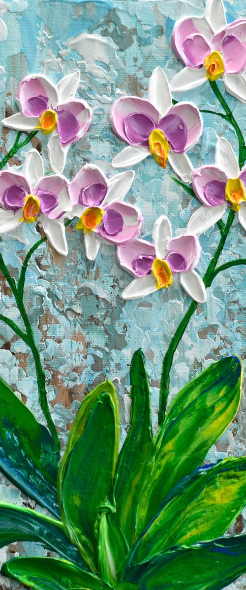 Violet Orchid - Impressionist Flower Painting, Palette Knife Art by Olga Tkachyk