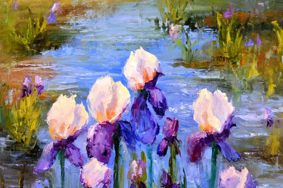 Pond with Beautiful Irises