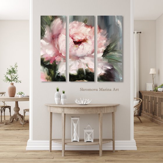 ROYAL PEONY 3 SET - Set of 3 beautiful flowers. Cameo. Pale. Abstract. Fabulous. Congo pink. Lush peony.