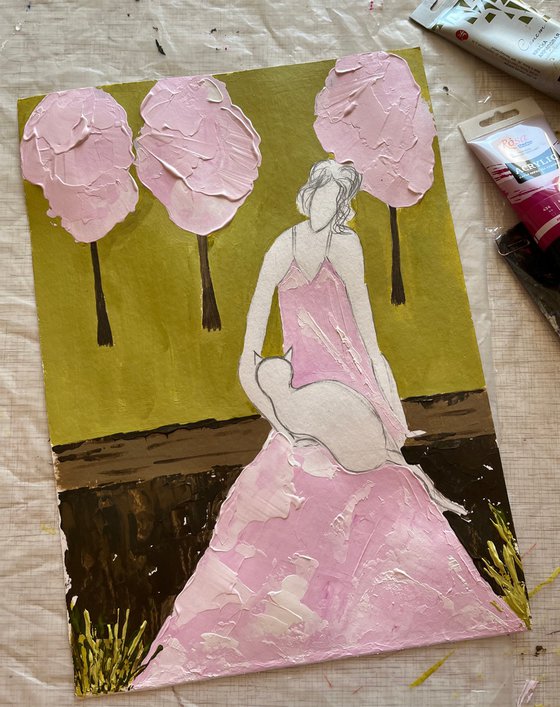 Woman Cat Painting