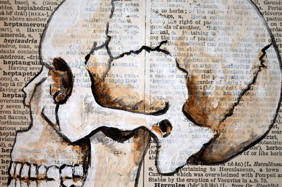 Skull 1 - Framed Original Collage Art on Vintage Page