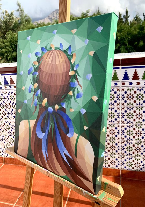 GIRL WITH FLORAL WREATH IN A FLOWER FIELD