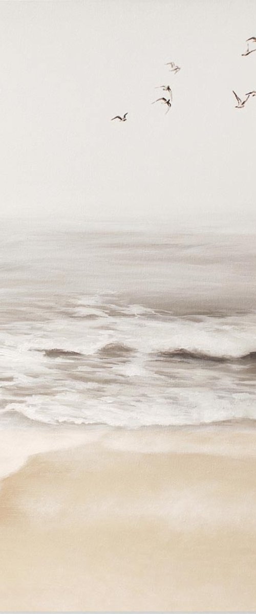 "Sea vibes" Beige sea oil landscape art by Mary Ameur
