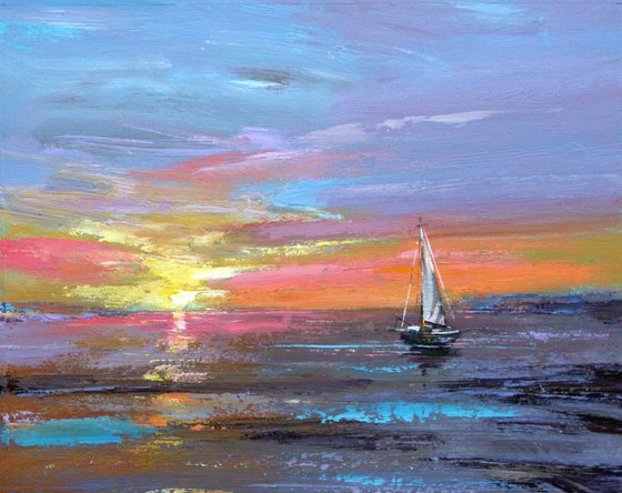 BEST DISCOUNT SPECIAL PRICE " To the gold coast " ORIGINAL PAINTING, SUNSET,SEASCAPE