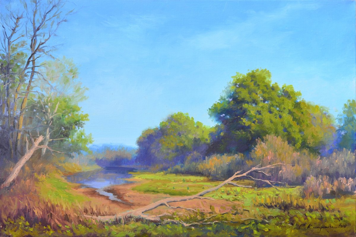 Impressionistic Landscape Oil Painting By Ruslan Kiprych, 24 X 16", After Summer, Original Artwork