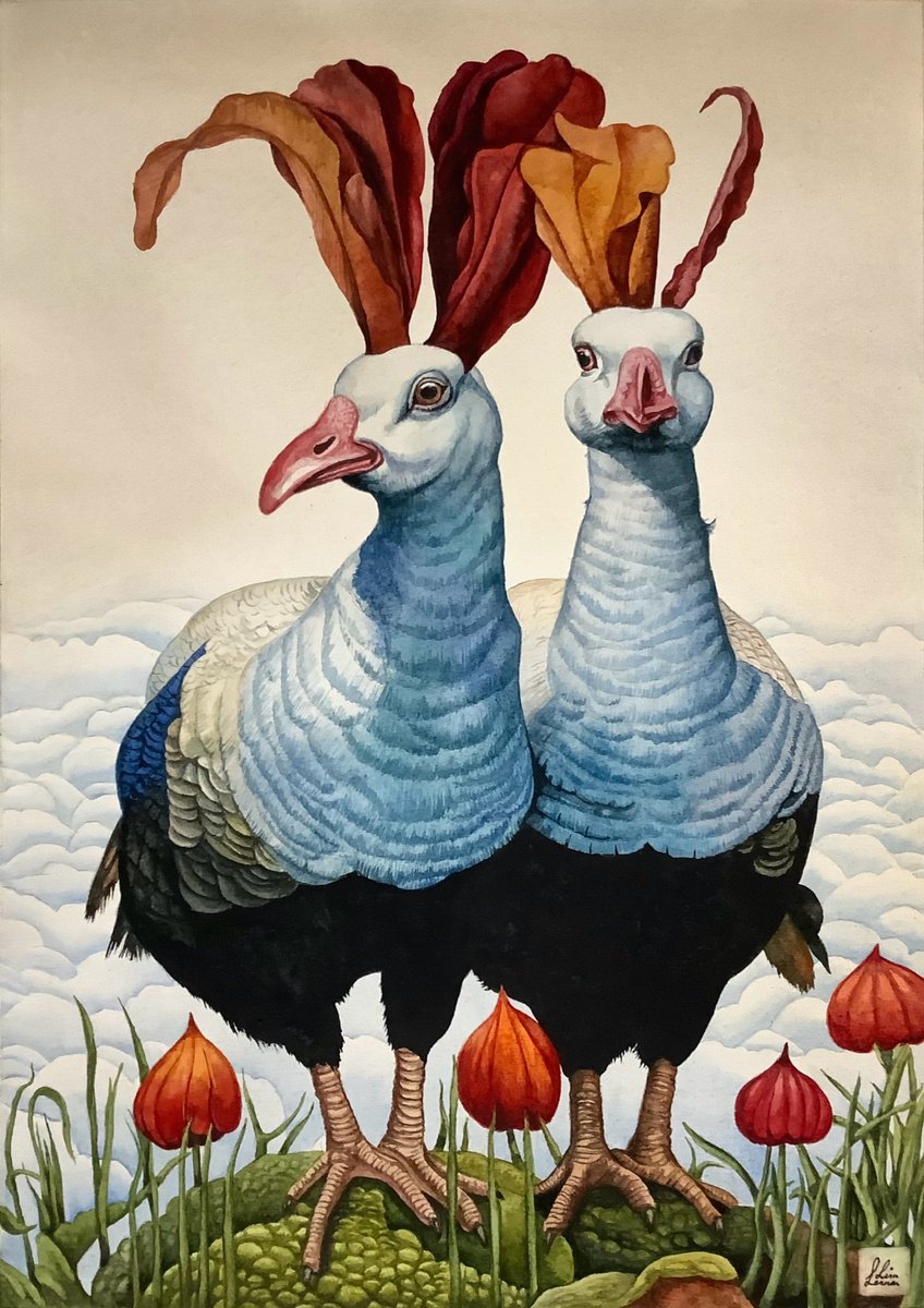 Surrealistic Animal Watercolour By Lisa Lennon, 11 X 17", Fabled Fowl 3, Original Artwork