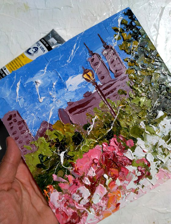 NYC Painting New York Original Art Small Oil Impasto Cityscape Artwork 8 by 8 inches