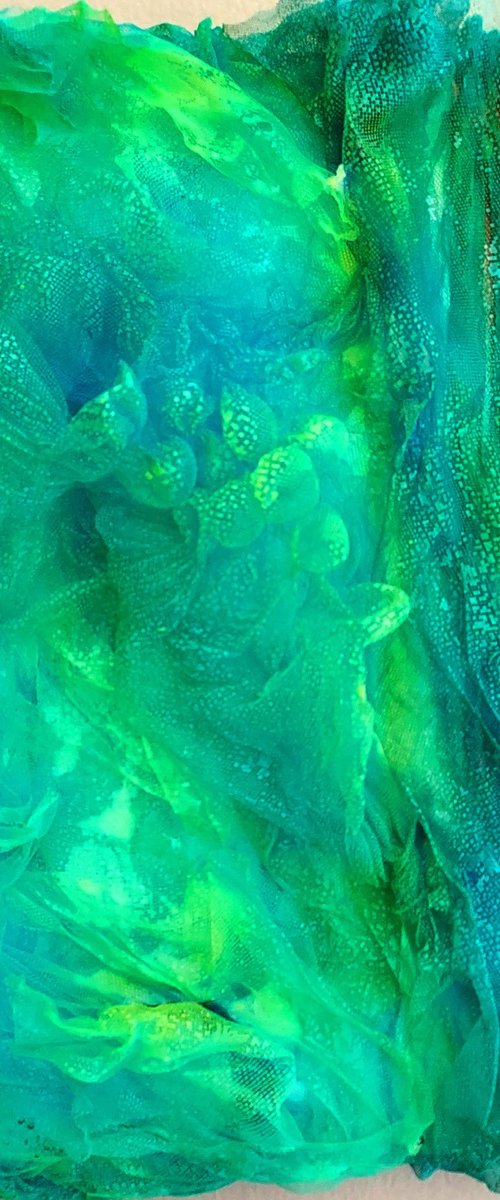 Abstract Painting Textile Art on Canvas Mixed Media Coral Reefs Ocean Tulle Art Emerald Seas by Nikolina Andrea Seascapes and Abstracts