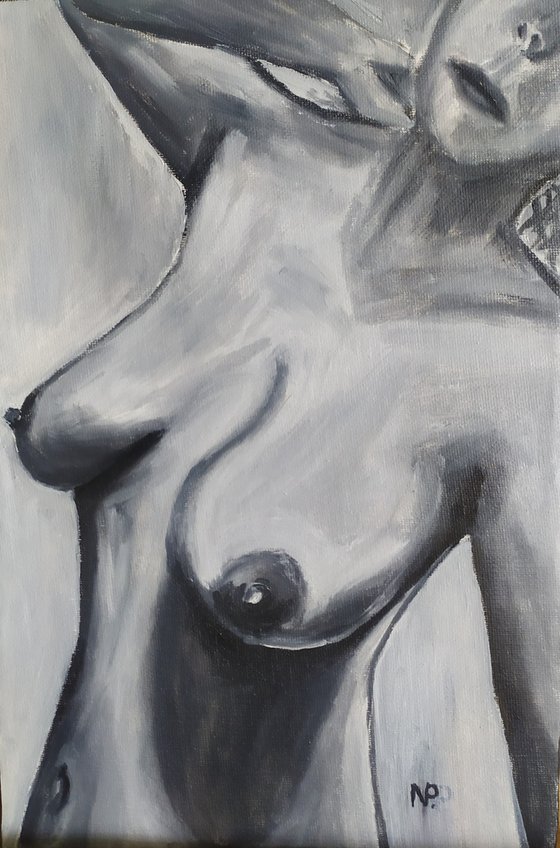 In the shower, erotic nude black and white oil painting, Gift, bedroom painting