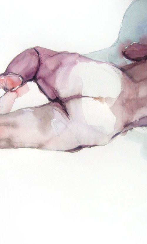 backview ,nude lying pose by Goran Žigolić Watercolors