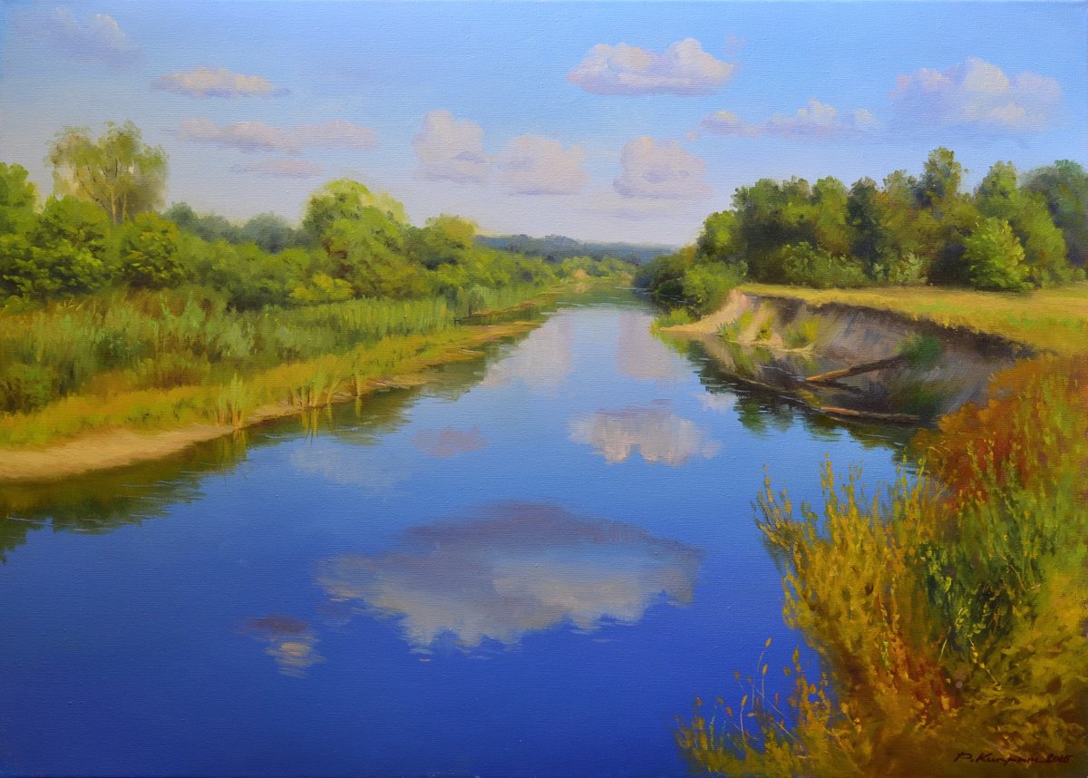 Photorealistic Landscape Oil Painting By Ruslan Kiprych, 28 X 20", Summer Day, Original Artwork