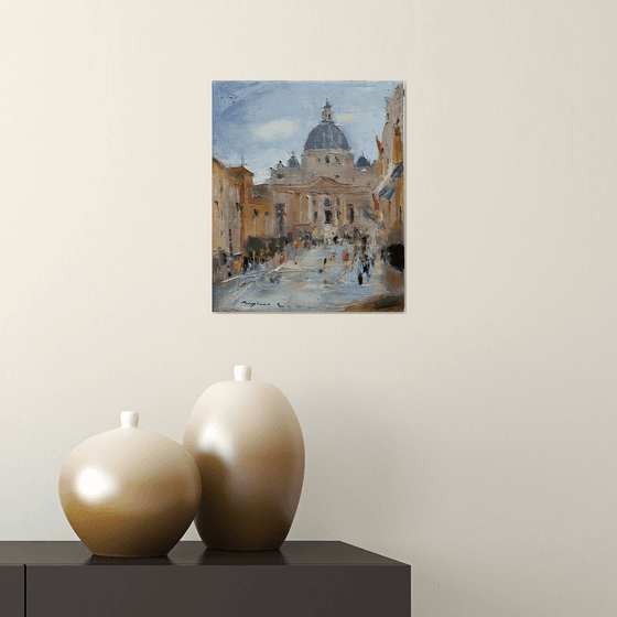View of the Vatican. Rome , Cathedral of Saint Peter. Original plein air oil painting .