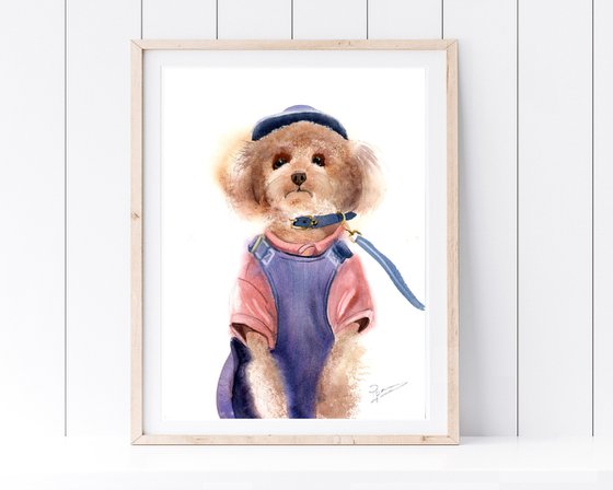 Original Dog in Clothes watercolor Painting