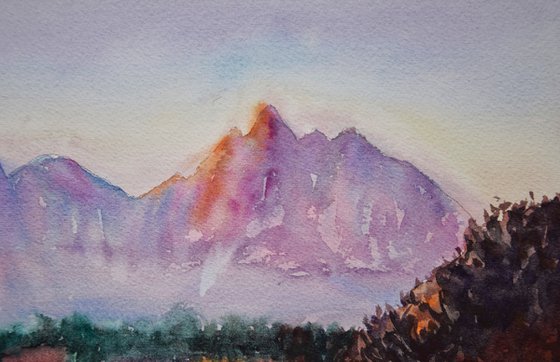 Mountains Painting, Fall Landscape Watercolor Painting, Slovak original wall art