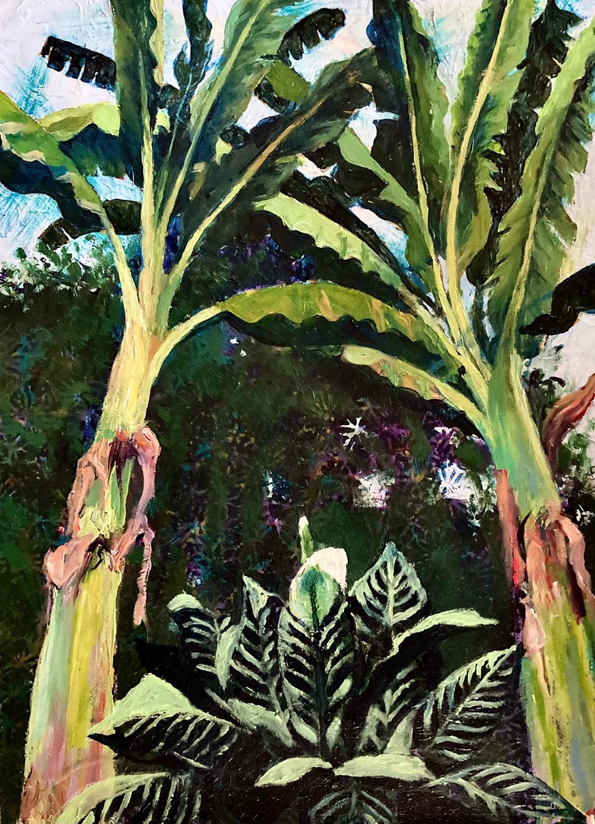 Impressionistic Botanical Acrylic Painting By John Cottee, 22 X 30, Tropical Cathedral, Original Artwork