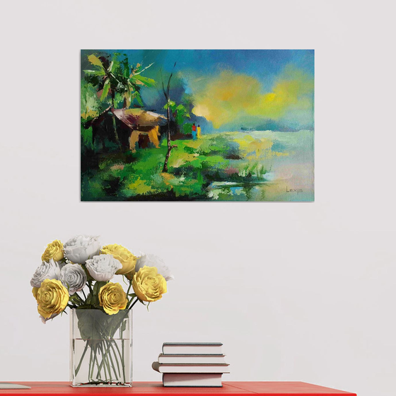 sunset in the village