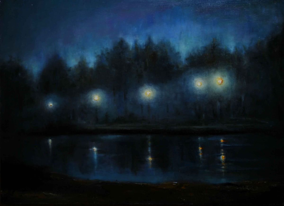 Impressionistic Landscape Oil Painting By Daniela Roughsedge, 13 X 9, Nocturne, Original Artwork