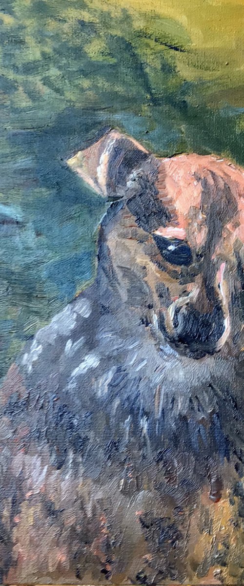 Our faithful hound 'Lola',  an original oil painting on canvas board. by Julian Lovegrove Art