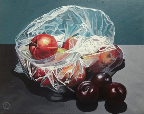 Still life Fruit In Plastic by Joseph Lynch