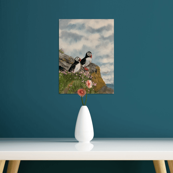 Puffins Amongst sea thrift #2