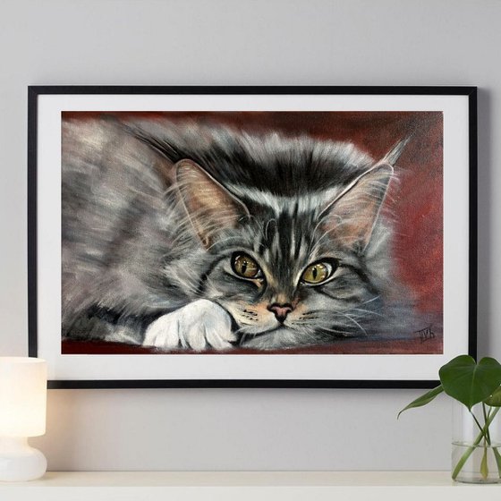 Who are you? Realistic painting  lovely Cat