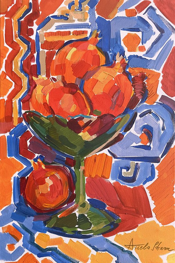 Pomegranates in an Emerald Crystal Vase