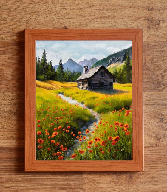 Mountain cabin poppies