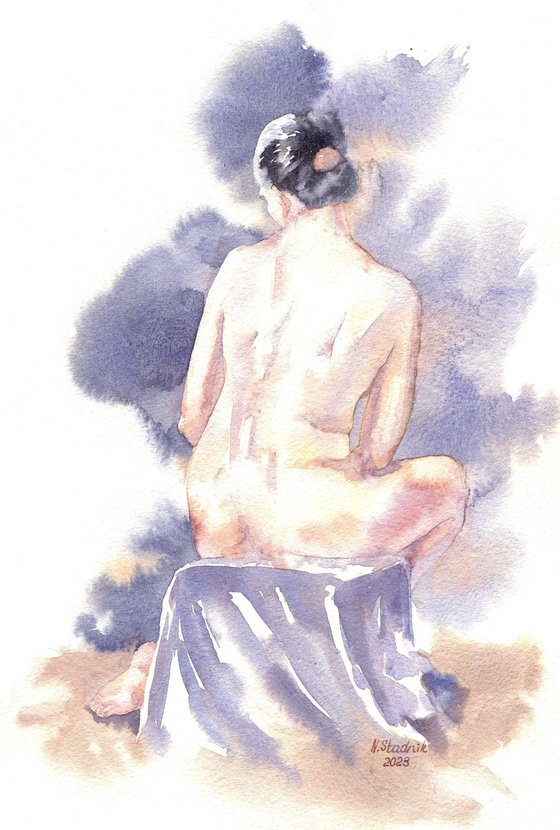 Ukrainian watercolour. Girl 3. Watercolor sketch. Pastel series.