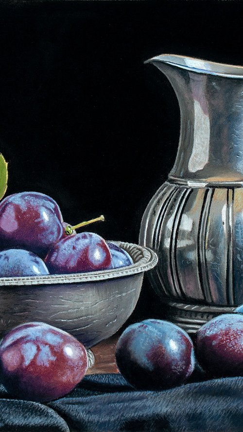 Still Life with Plums and Silver Jug by Dietrich Moravec