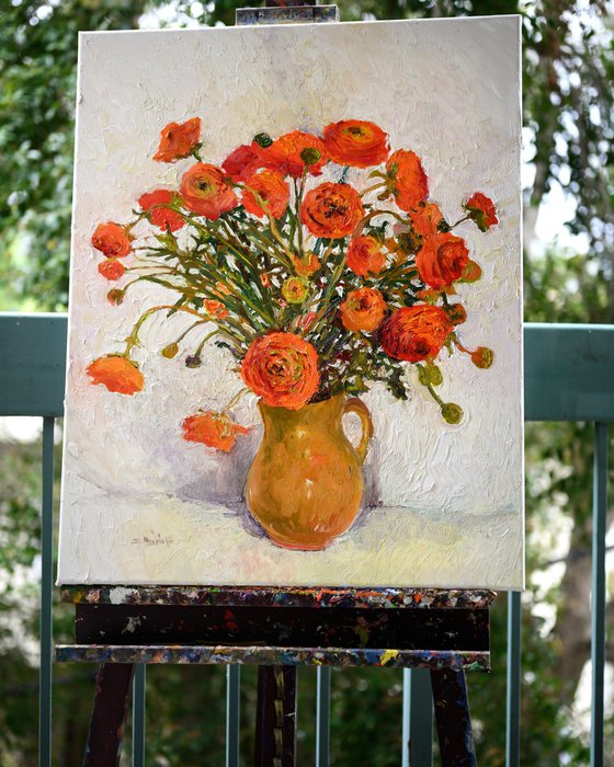 Orange Flowers in the Vase, Ranunculus