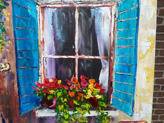 Window with Flowers and bicycle