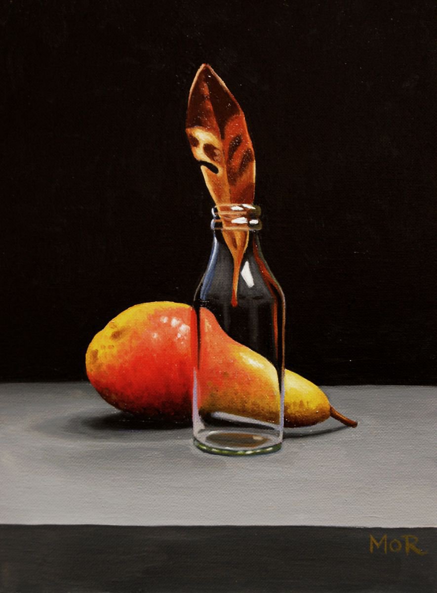 Pear, Bottle and Leaf by Dietrich Moravec