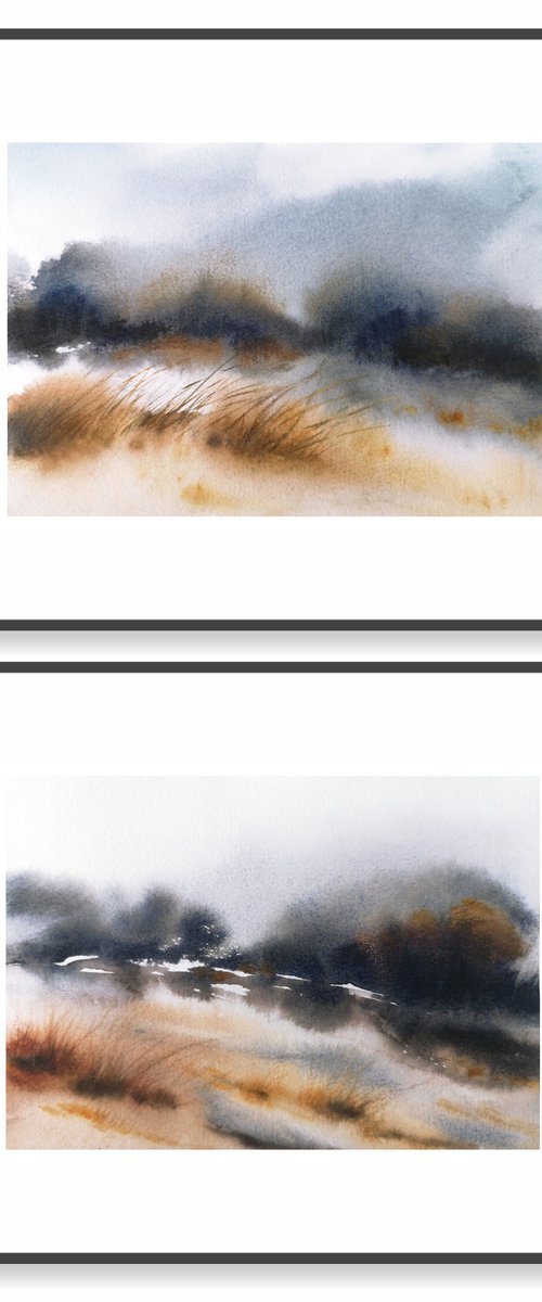 Cloudy landscape diptych by Olga Grigo