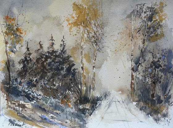 Winter path watercolour