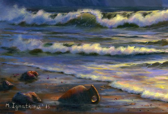 Beach Painting Coastal Original Art Seascape Oil Painting 28" by 20"
